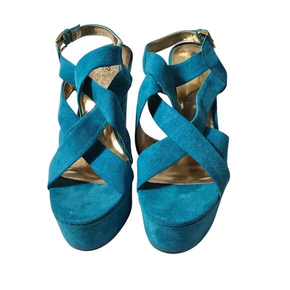 Mossimo Petene Turquoise Platform Chunky Heel Sandals Size 6.5 - Picture 2 of 8